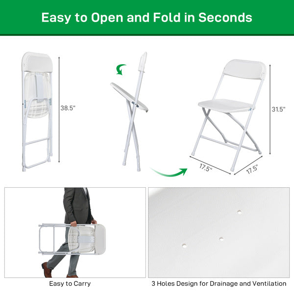 6pcs Classic White Plastic Folding Chair
